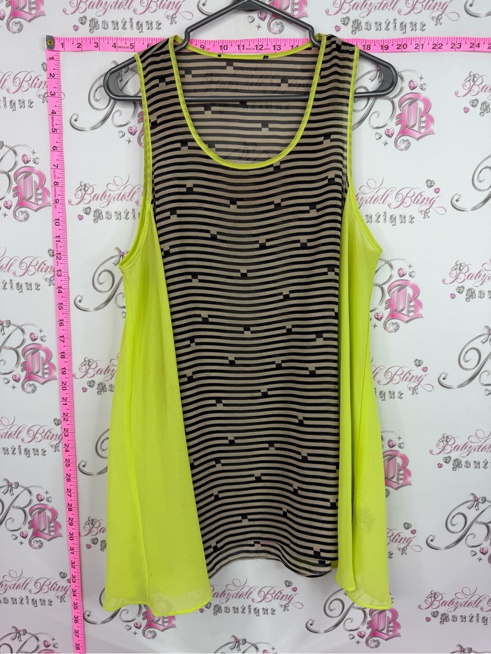 Tank top shirt y2k style Neon Yellow Striped Sleeveless Tank Top